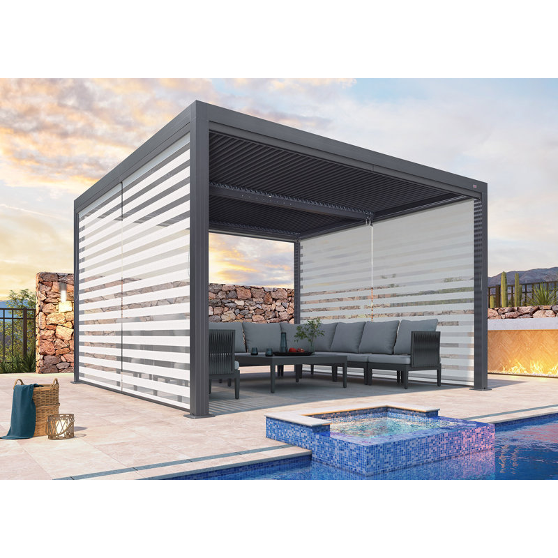 Aluminum Pergola with Roller Shade, 2 Short Side, Gray, 12' x 12'