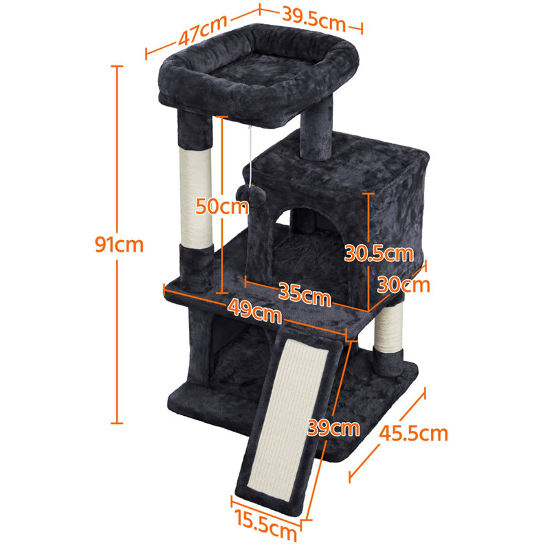 91cm H Multilevel Cat Tower, Black