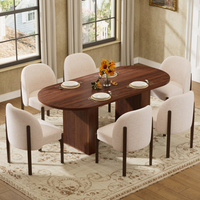 Farmhouse Dining Set, 62.9in Oval Table & 4/6 Upholstered Chairs for Dining, Kitchen