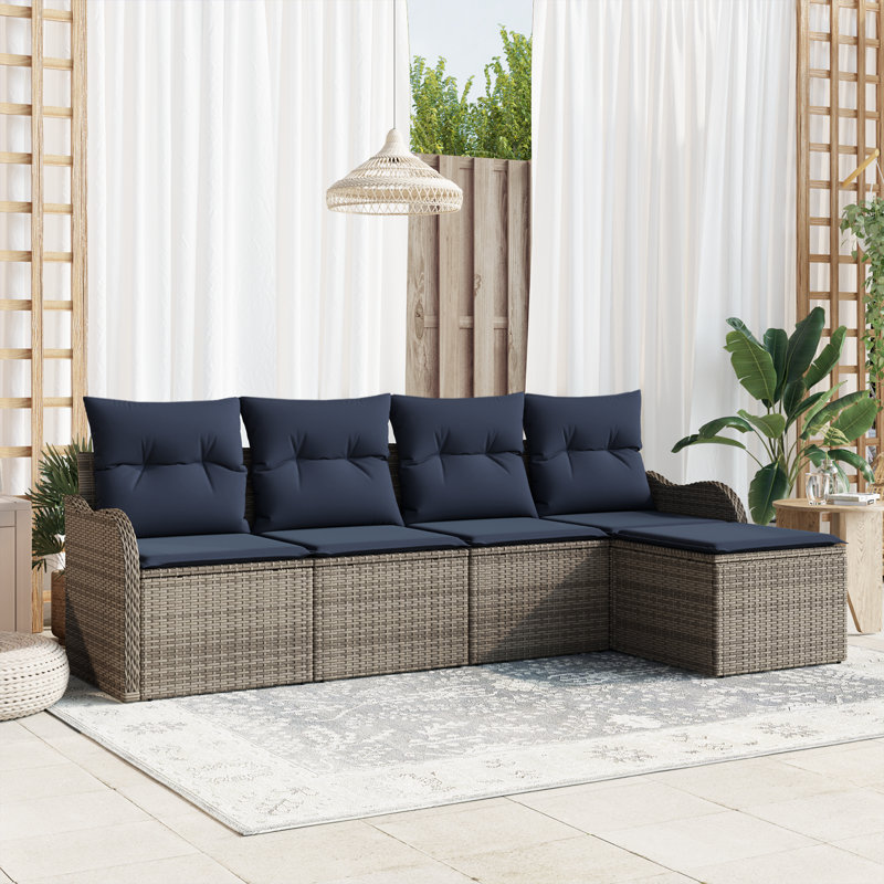 Ensemble de canapé de jardin vidaXL, Structure grise / coussin bleu marine