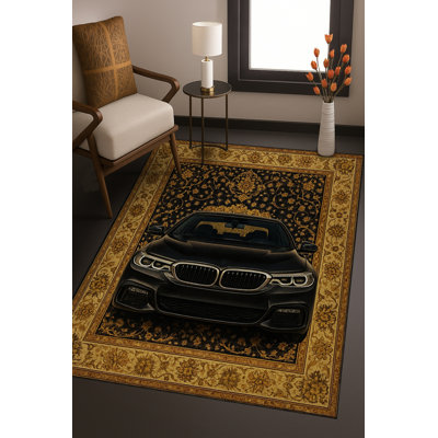 Tapis bleu tissé lavable rétro Mosso