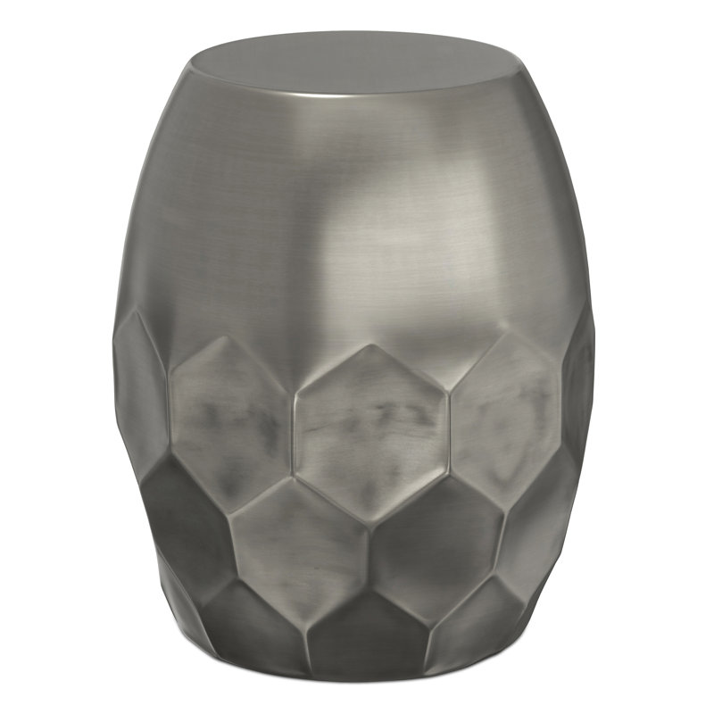 Flanigan 16"W Metal Industrial Round Drum End Table with Honeycomb Design, Antique Silver