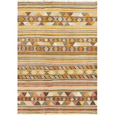 One-of-a-Kind Hand-Knotted 1960s 3'11" x 5'4" Wool Area Rug in Yellow/Brown