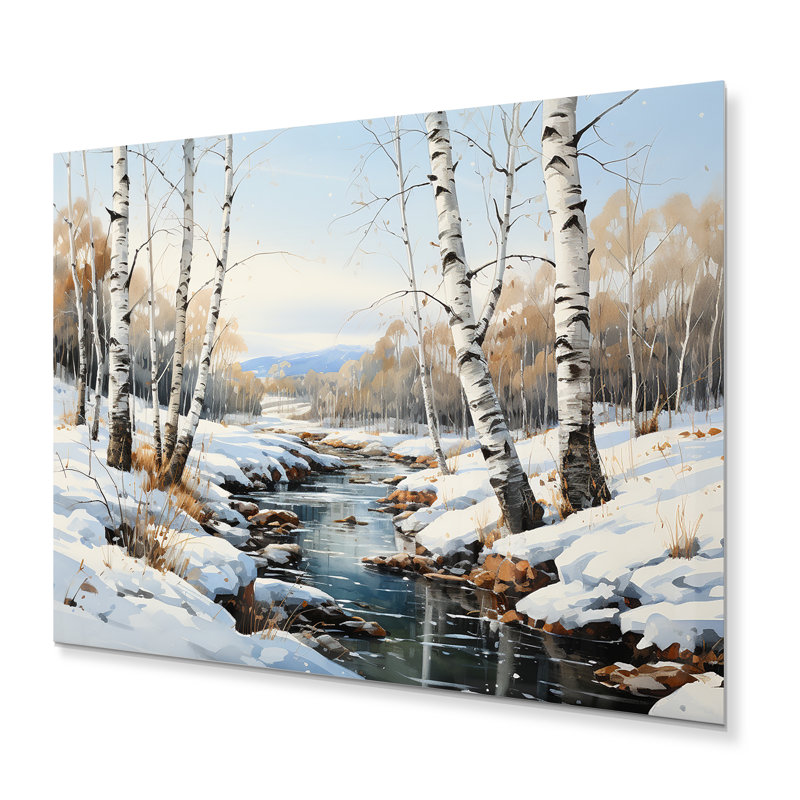 Décoration murale Birch Woods Winter Whispers I - Bouleau en métal, H 30 po x l 40 po
