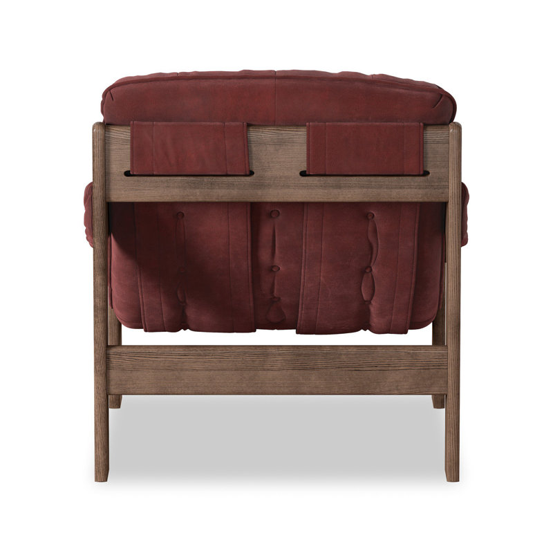 Kensington Armchair, Nubuck Burgundy Genuine Leather, Terra Brown Ash