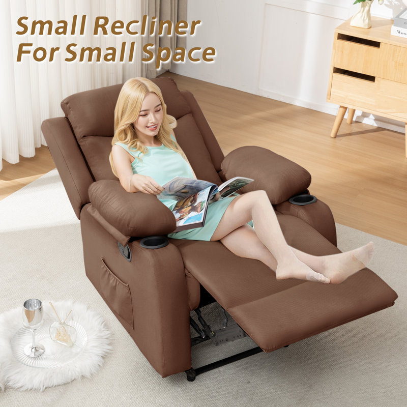 KORSER Recliner Chair, Rocker Recliners For Living Room, Small Recliner For Small Spaces, Fabric Manual Recliners With Side Pockects