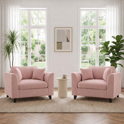 Fauteuil d'appoint surdimensionné rembourré, fauteuil simple en tissu de polyester avec structure en bois massif et pieds en bouleau, méridienne confortable avec 2 coussins décoratifs pour le salon, la chambre à coucher, le coin lecture (ensemble de 2)