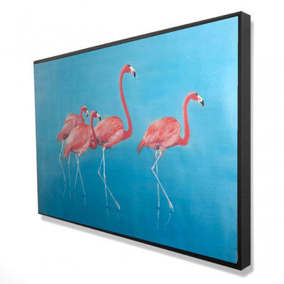 Four Flamingos Print On Canvas