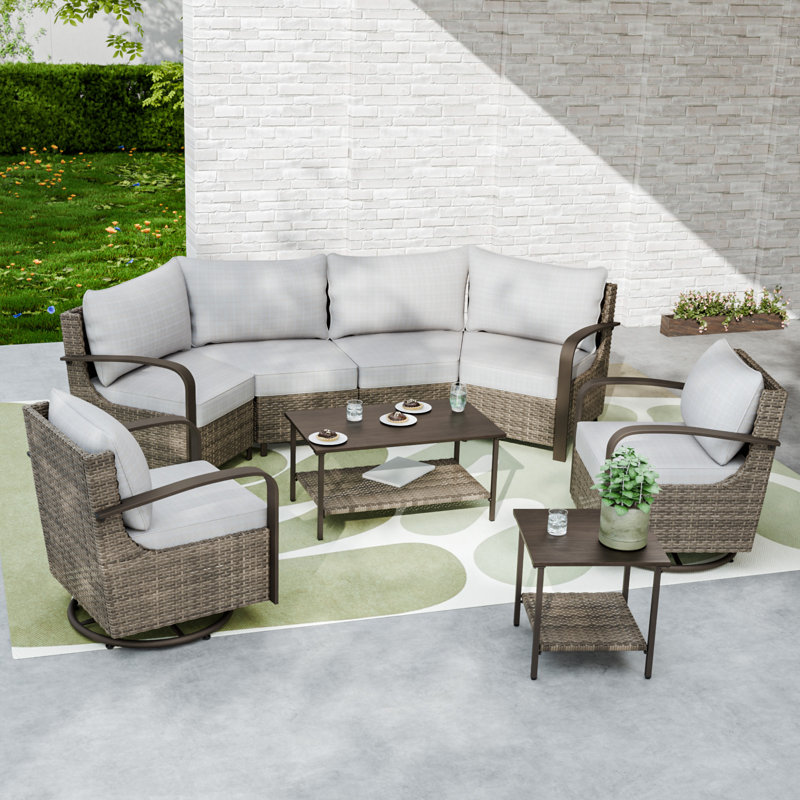6 - Person Patio Conversation Set with Swivel Lounge Chairs, Beige