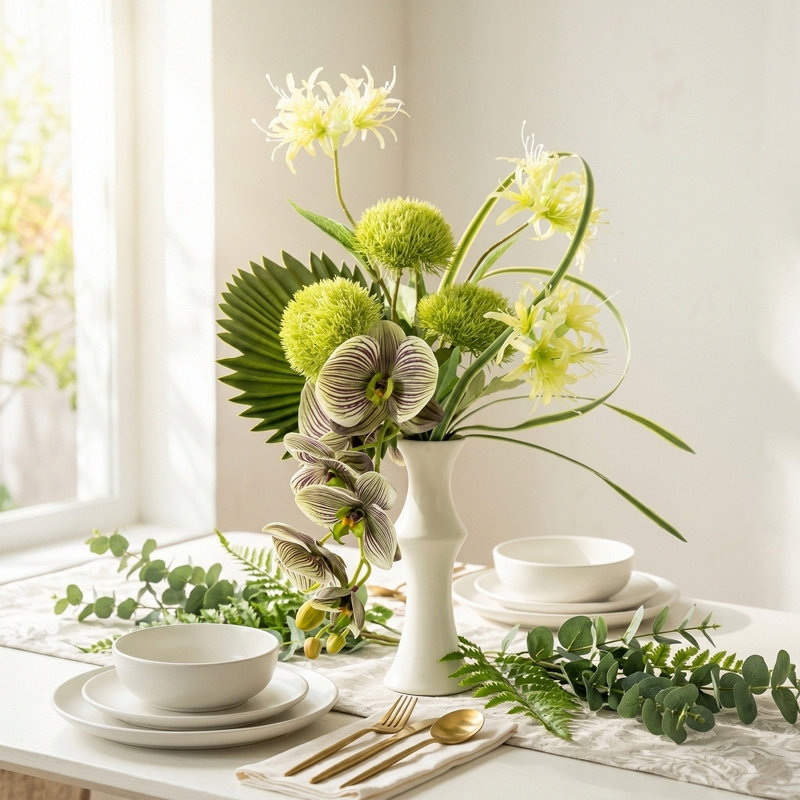 Fleurs artificielles avec vase, Blanc