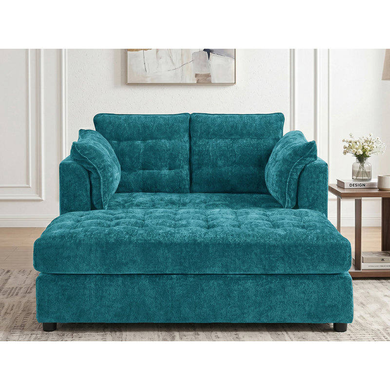 Chaise longue 54 po en chenille avec structure en bois massif, Blue