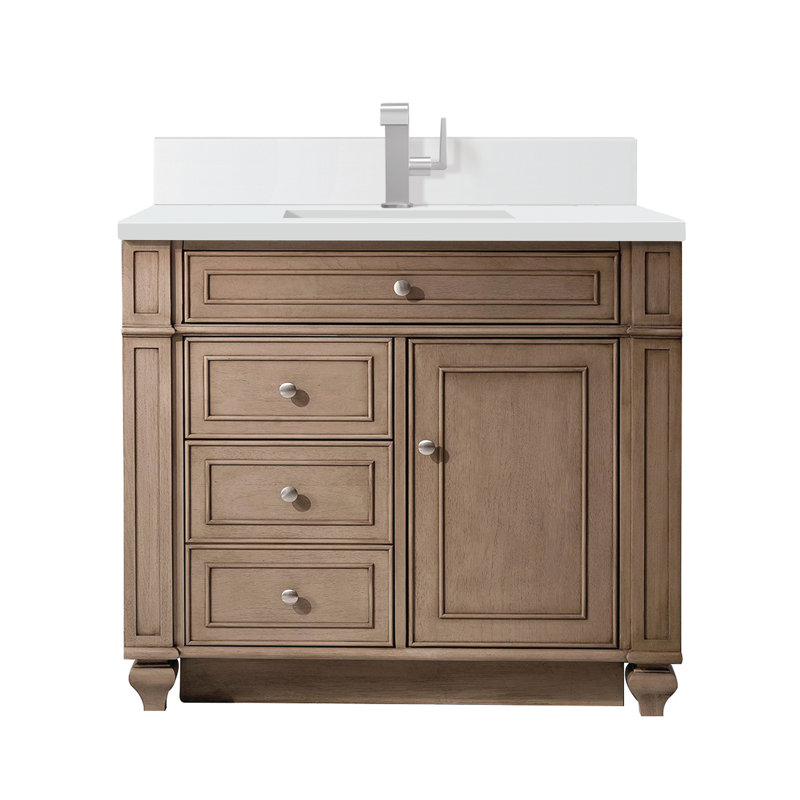Meuble-lavabo simple 36 po Calisto, Noyer blanchi, Zeus blanc, Monotrou