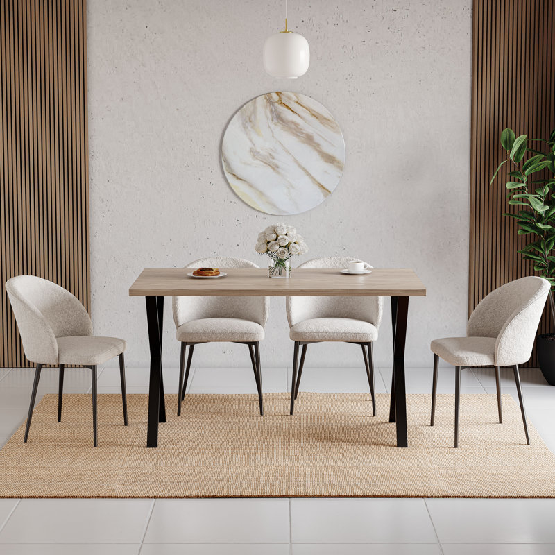 Akaalbir Metal Base Dining Table, Oak