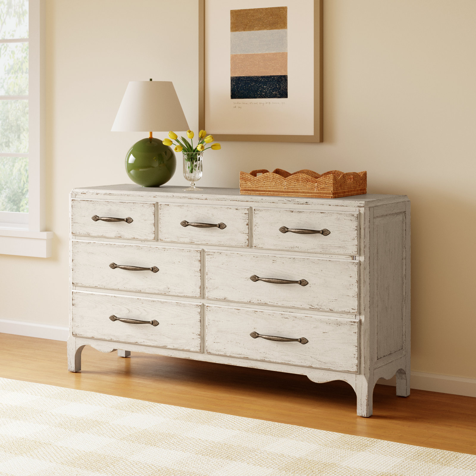 Alcy 7 - Drawer Dresser, Cream/Beige