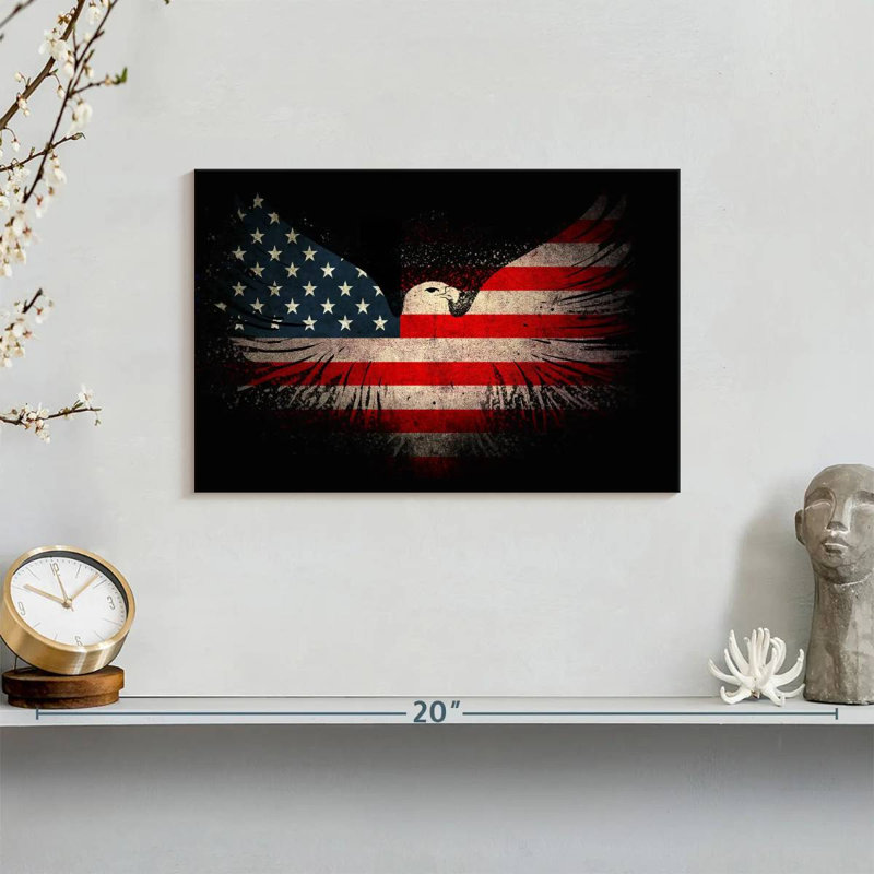 Impression sur toile American Eagle and Flag, H 8 po x l 12 po x P 1 po