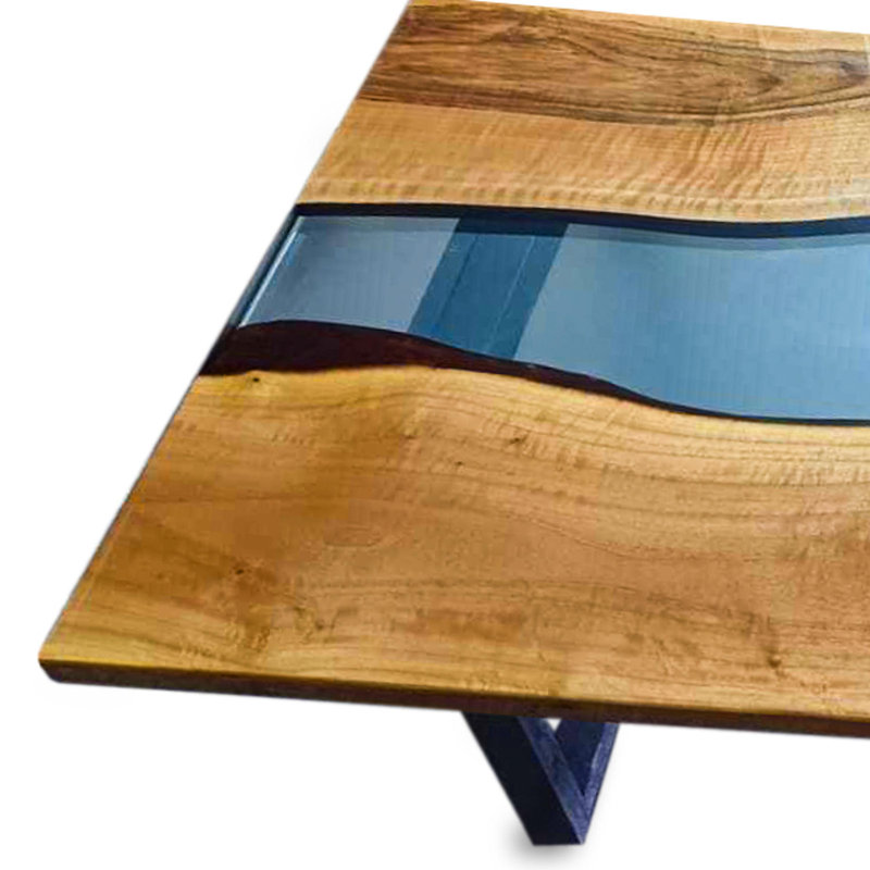 Table de luxe en bord de rivière en noyer et époxy bleu - Mobilier unique en bois massif fait à la main