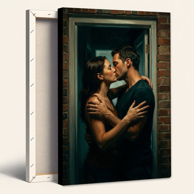 Man And Woman Kissing In Brick Doorway Canvas Wall Art