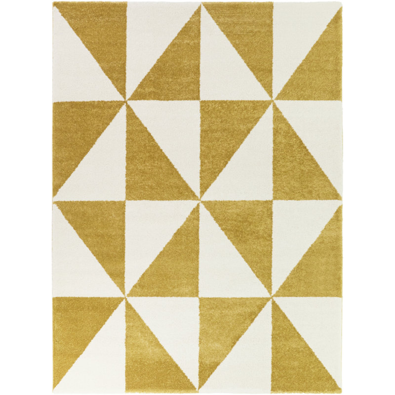 Tapis jaune à motif géométrique moderne Hailsham, Rectangle 5 pi 3 po x 7 pi