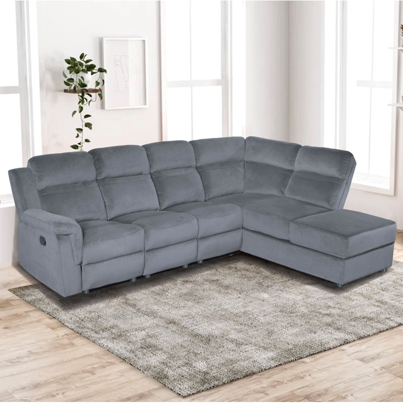 Wikieup Recliner Storage Upholstered Sectional Sofa, Gray Velvet