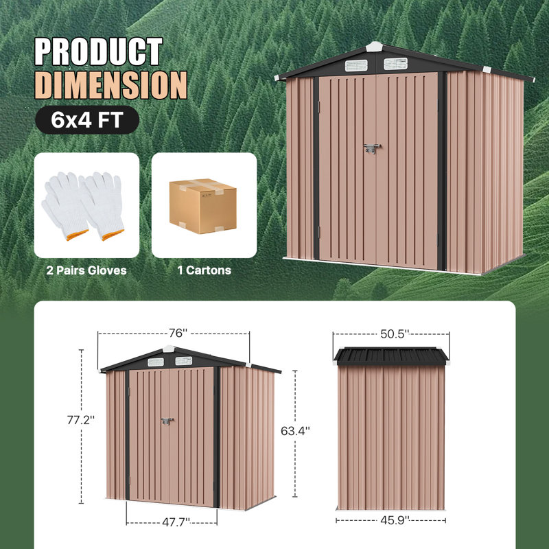 6.4 Ft. W X 4.0 Ft. D Metal Lean-to Storage Shed With Metal Base Frame Kit