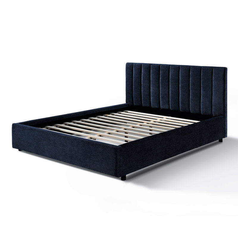 Lit plateforme tapissier Conforti, Grand, Bleu