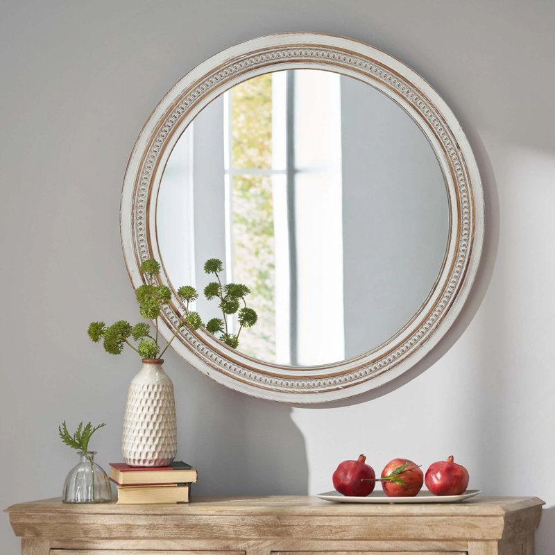 Miroir mural rond vintage rétro, Bois naturel