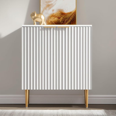 Fluted Modern Sideboard Buffet Cabinet – Credenza With 2 Doors & Adjustable Shelf, Space-Saving Coffee Bar Console For Living Room, Kitchen, Entryway, Or Hallway, White