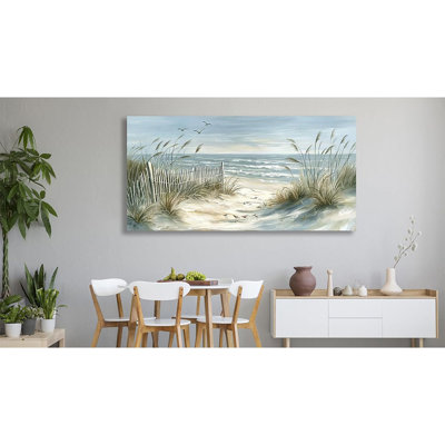 Art mural de plage de mer - grande mouette bleue, images sur toile pour salon, plage, oiseaux, roseaux, impressions sur toile, paysage marin côtier moderne, art mural pour la décoration de la chambre à coucher, 20 po x 40 po