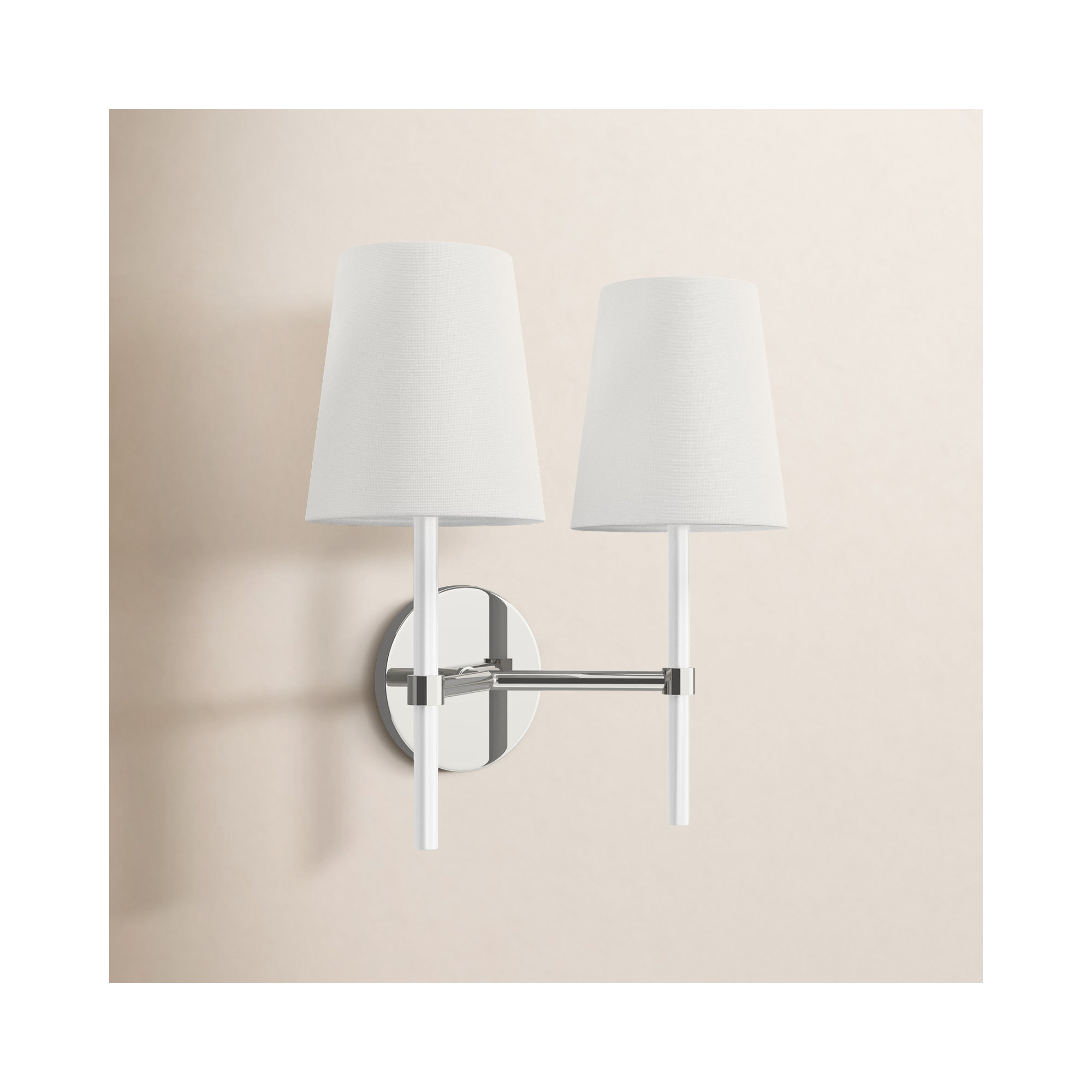 Tegan 2 Light Steel Dimmable Armed Sconce, Polished Nickel