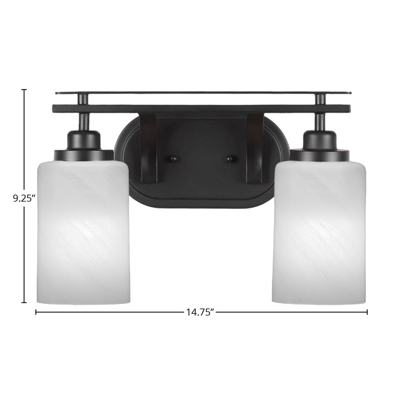 Barre d'éclairage de salle de bain 2 lumières Alirra avec verre de 4 po, Blanc, Noir mat