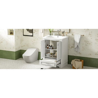 Meuble-lavabo de 24 po avec lavabo en céramique, solutions de rangement polyvalentes, portes à fermeture douce, meuble-lavabo esthétique moderne, lavabo, rangement de tiroir spacieux, style élégant