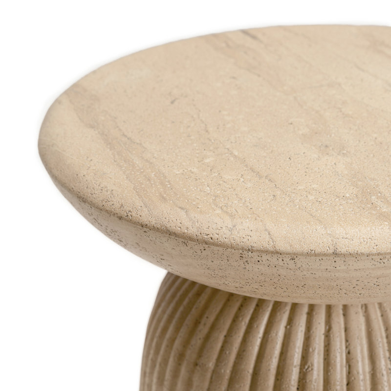 Foundry Select Tithi Stylish Decorative End Table for Elegant Home Interiors, Faux Travertine