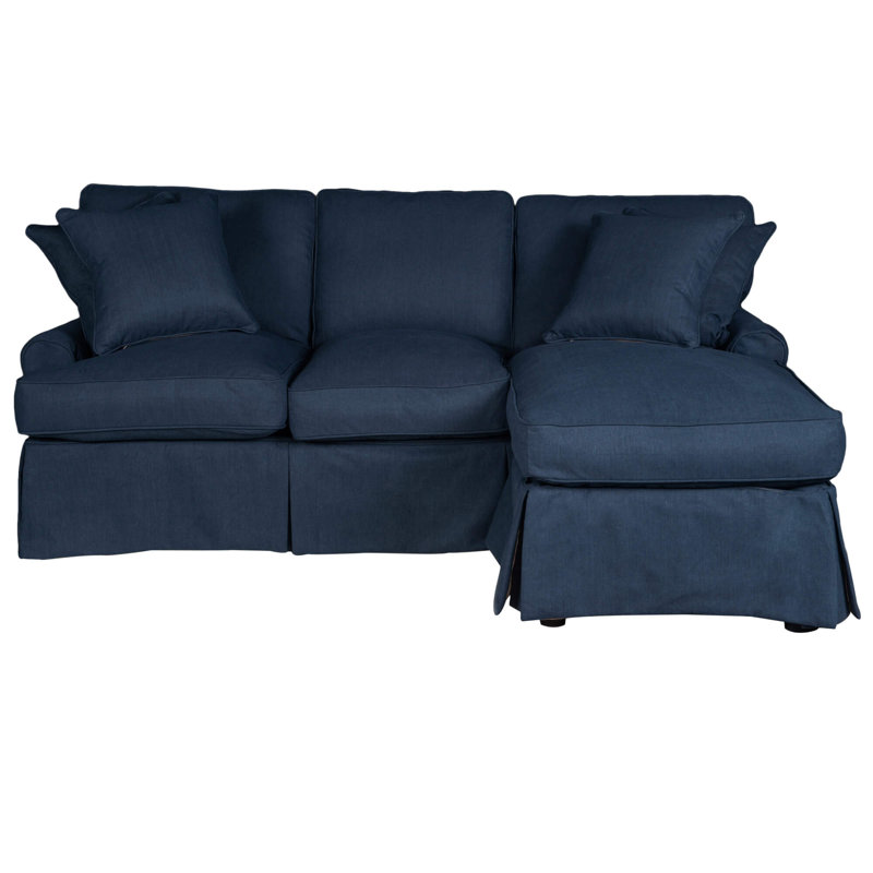 Huguley 85" Wide Reversible Sleeper Sofa & Chaise, Navy Blue Polyester Blend
