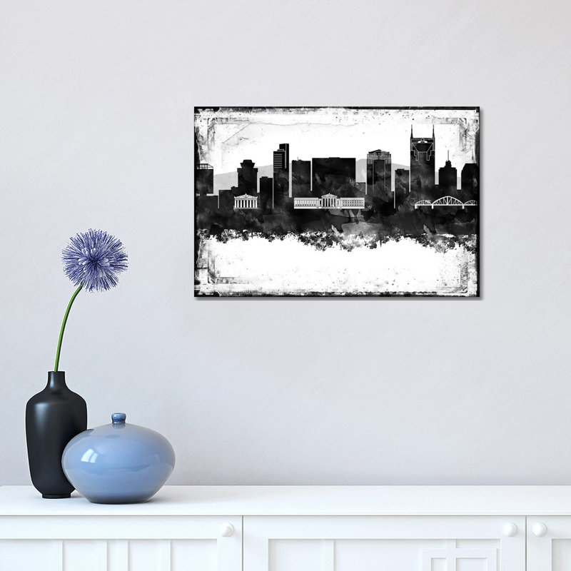 Las Vegas encadrées en noir et blanc, Nashville, H 12 po x l 18 po x 1,5 po