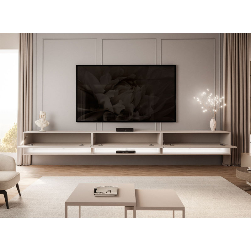 Floating Calante TV Lowboard with LED Light, Cashmere
