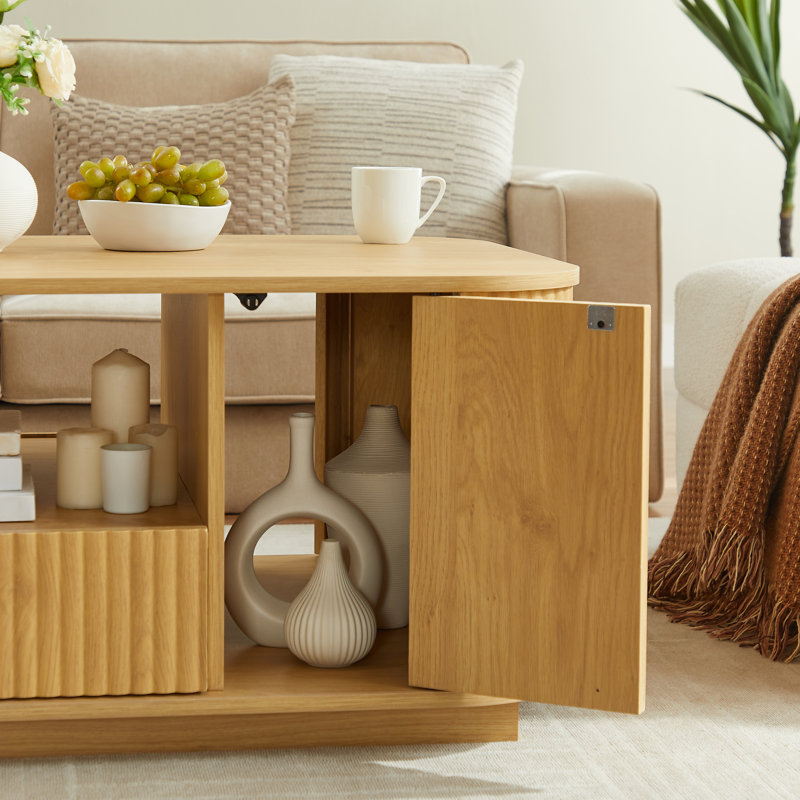 Table basse 46,5 "ovale avec tiroir pour le salon, Naturel