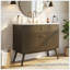 Meuble-lavabo rayé de luxe 36 po, double rangement à fermeture en douceur et lavabo en céramique de qualité supérieure, brun foncé