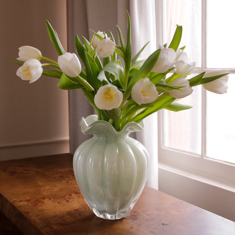 Grand vase en forme de pétale de verre, Pistache