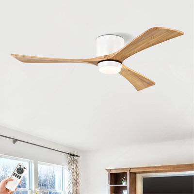 52" Flush Mount Solid Wood Blades Ceiling Fan With Lights Remote Control,Quiet DC Motor, 6 Speed ,Reversible Ceiling Fan For Patio Living Room, Bedroom, Office,Indoor.