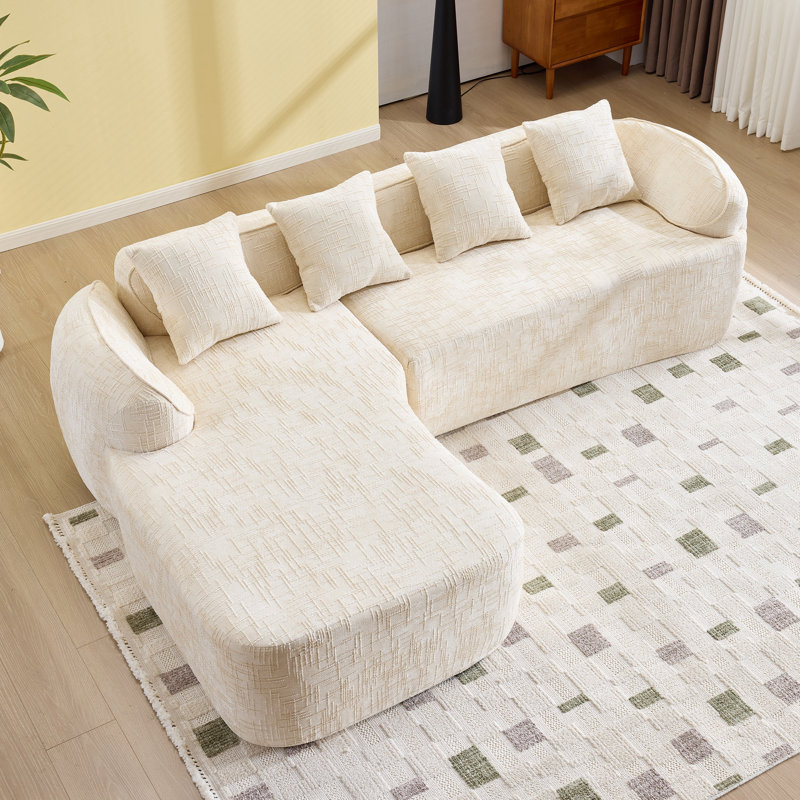 Canapé modulaire en L Chenille avec quatre coussins, Chenille beige