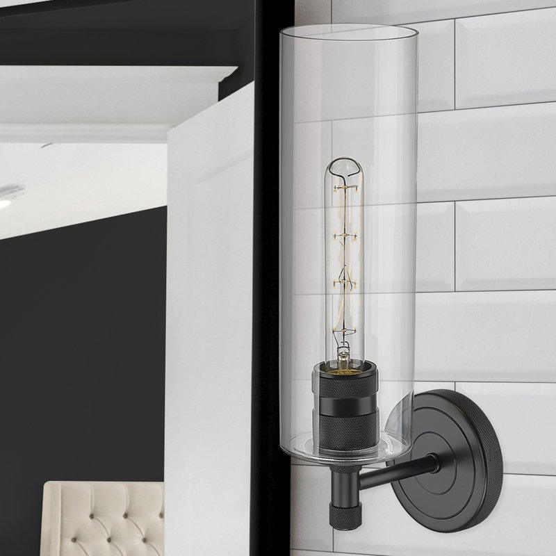 Applique murale 1 lumière Crown Point, Clair, H 15,5 po x l 3,88 po x P 6,5 po, Noir mat