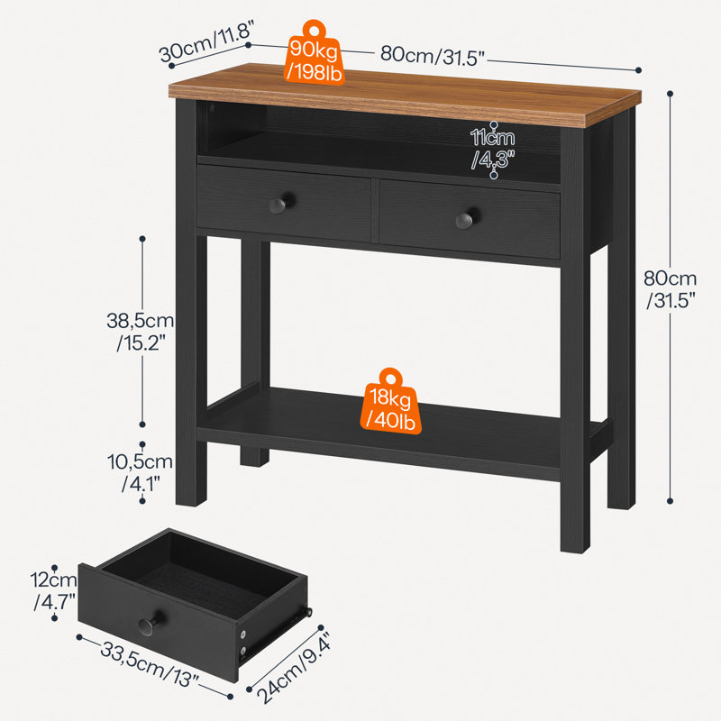 Console de hall d'entrée 31,5 po Sayveon, Noir, H 31,5 po x l 31,5 po x P 11,8 po, 2