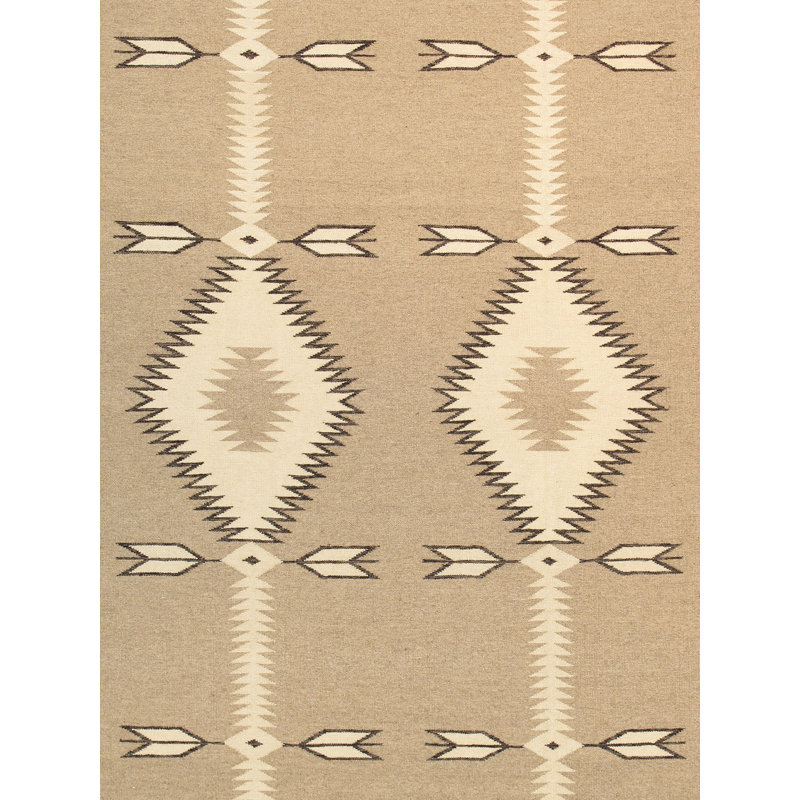Hand-Knotted Geometric Wool Area Rug 8' x 10' Light Beige