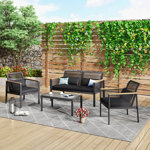 Atila High-Density Polyethylene Wicker 4 Piece Sofa Seating Group with Cushions