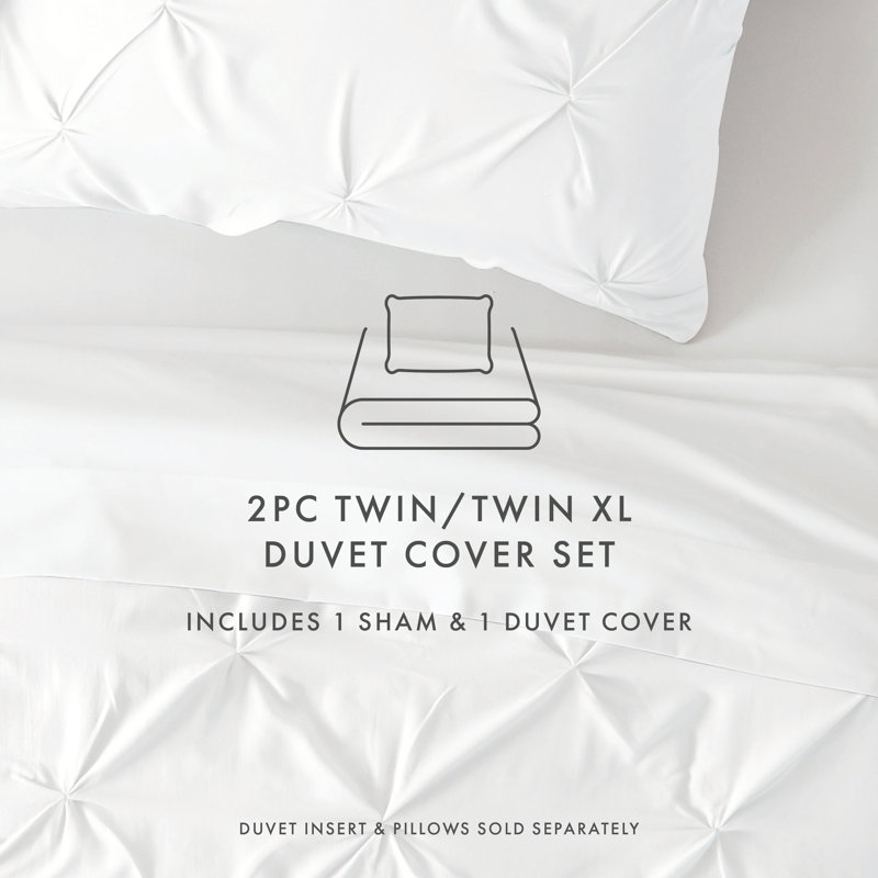 Pinch Pleat Textured Duvet Cover Set, Twin Duvet Cover + 1 Sham, White