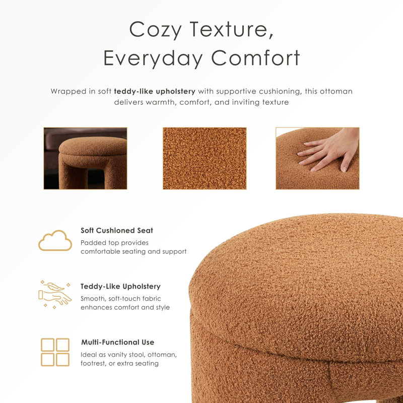 Monrock 18"W Upholstered U-Shaped Accent Ottoman, Orange