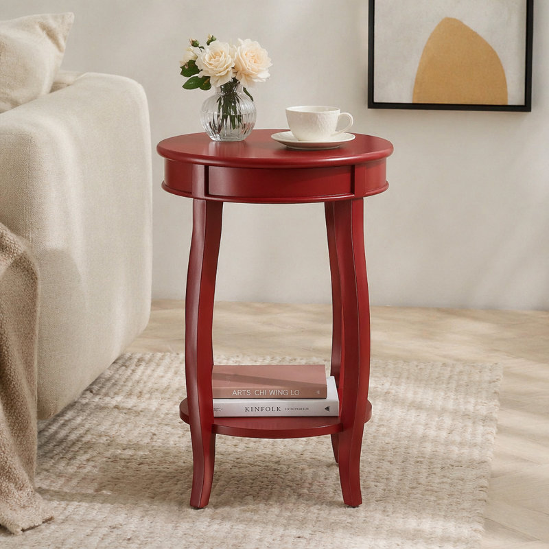 Table d'appoint ronde rouge avec tablette inférieure