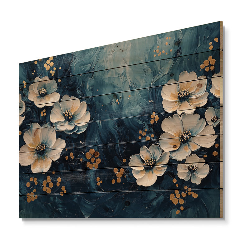 «Garden Dahlia Effect At Night I» - Art mural en bois Dahlia - sur bois de pin naturel, H 24 po x l 32 po x P 0,78 po