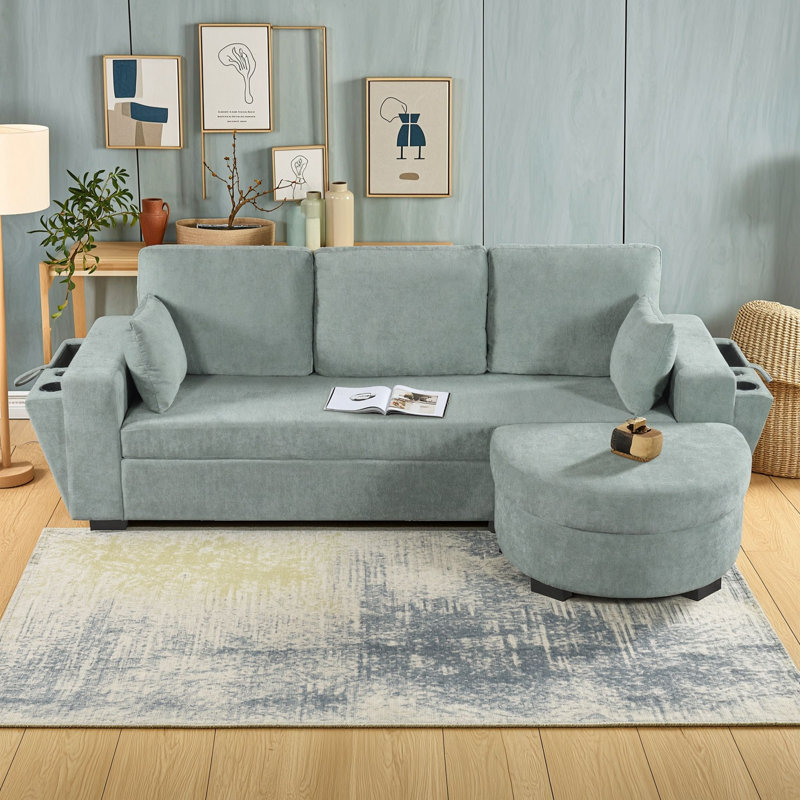 Canapé de coin avec pouf de rangement, Bleu vert