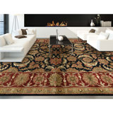 Hand Knotted Wool Oriental Area Rug in Blue And Red